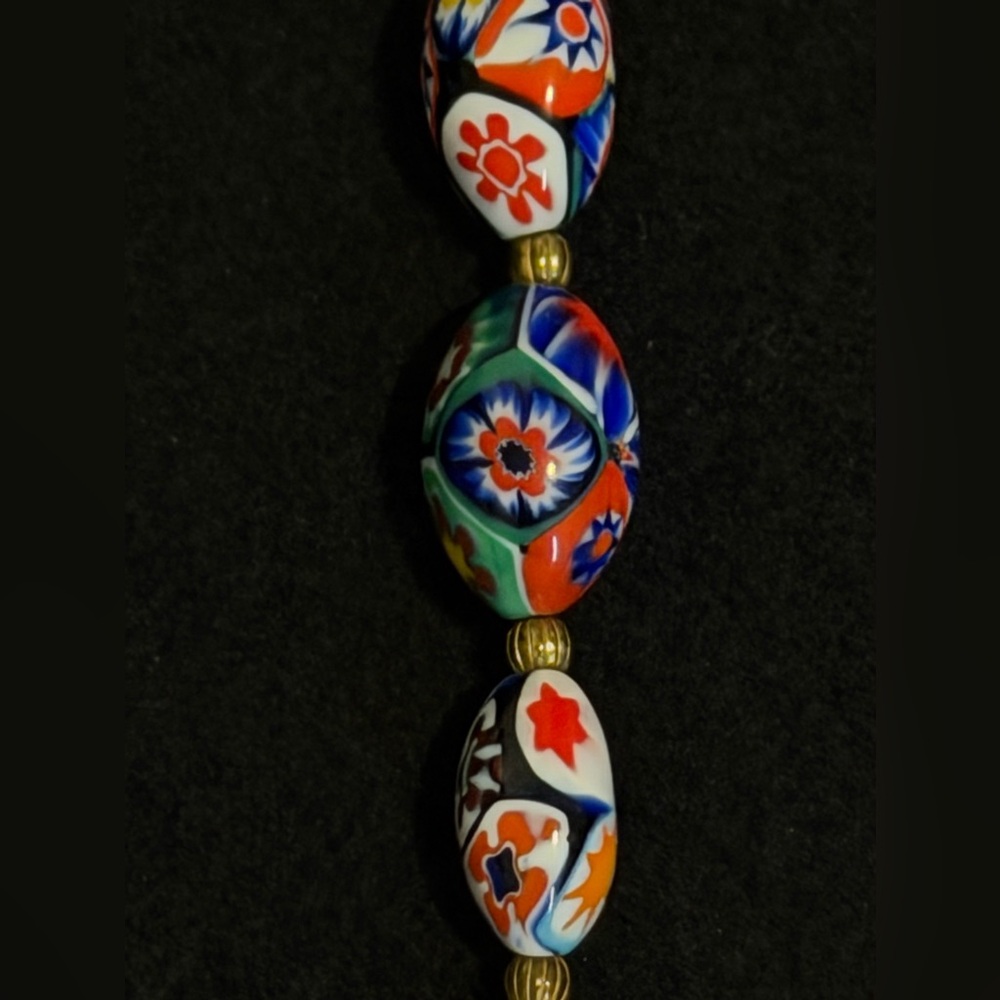 Vintage Millefiori Glass Bead Necklace — Multicolor Floral Beads - Picture 8 of 8